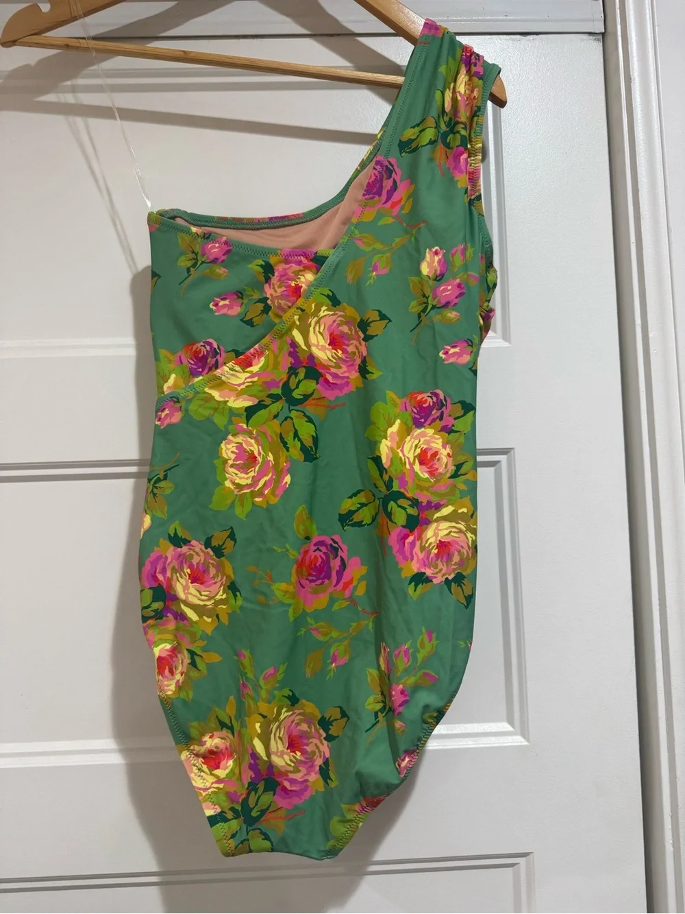 J.Crew Ruched one-shoulder one-piece in rose garden